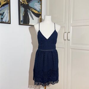 Abercrombie Women’s Navy Blue Eyelet Lace V-Neck Mini Dress